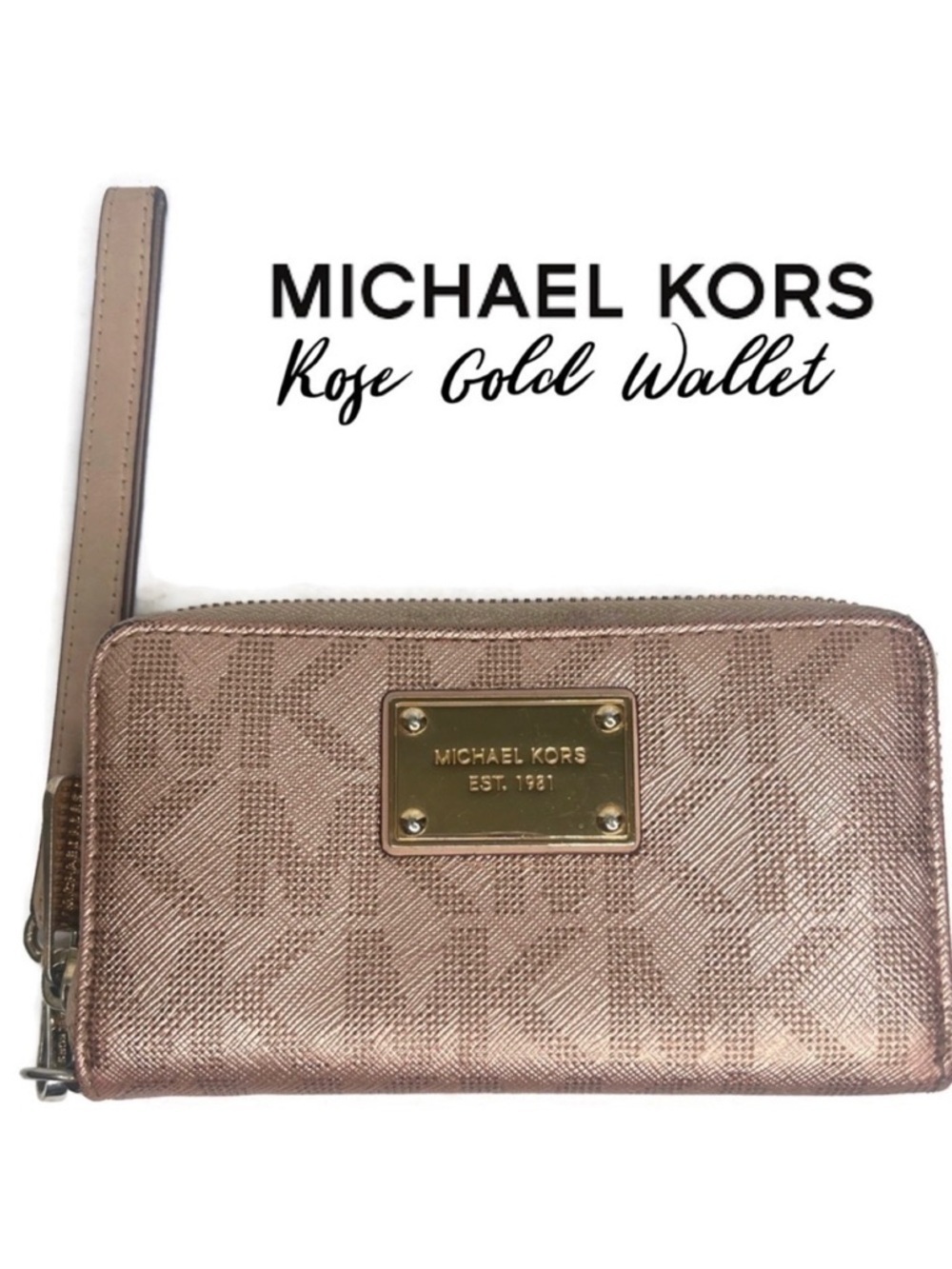 Michael Kors MK Rose Gold Metallic Logo Medium Wallet